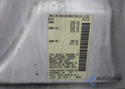 2013 Nissan Altima 2.5 Sl z USA, uszkodzony, nr VIN 1N4AL3APXDC290816